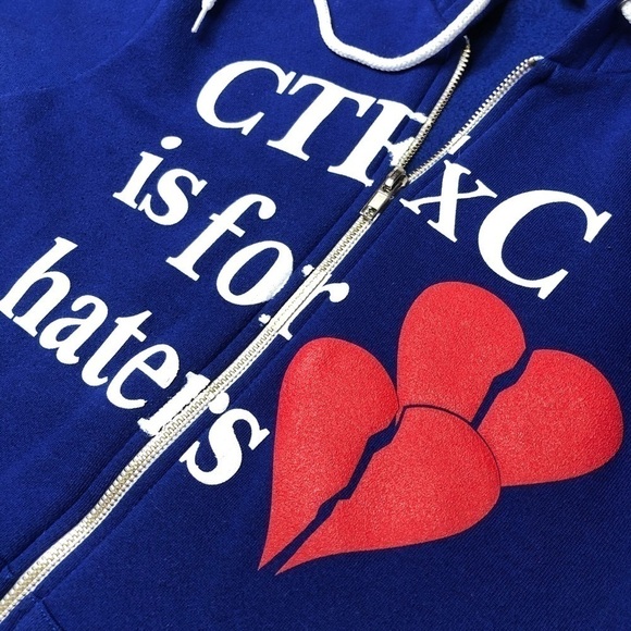RARE Original CTFxC Is For Haters Blue Heart Zipup Fleece Lined Hoodie Sweater - Picture 6 of 13